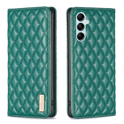 Diamond lattice leather phone case, teal green, front and back view