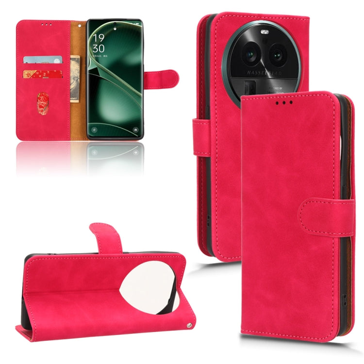 Magnetic flip leather phone case, rose red color, front view with magnetic flap