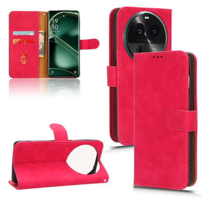 Magnetic flip leather phone case, rose red color, front view with magnetic flap