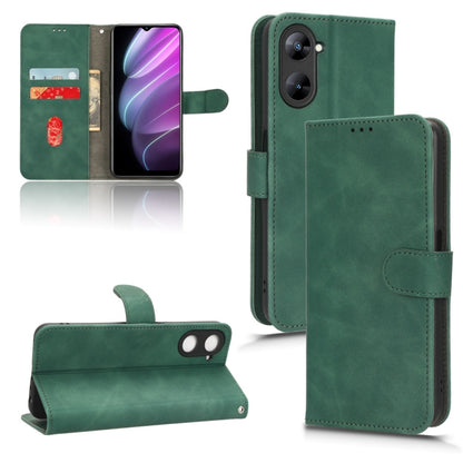 Magnetic flip leather phone case, green color, front with camera cutout and open stand