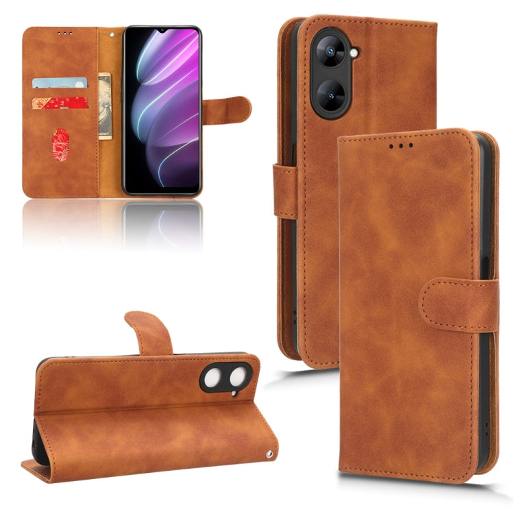 Magnetic flip leather phone case, brown color, front with camera cutout and open stand