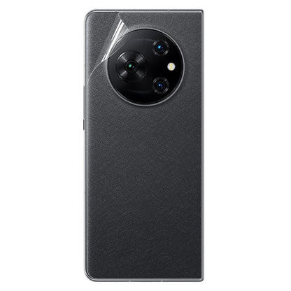 Hydrogel back screen protector applied on dark phone back with triple camera module