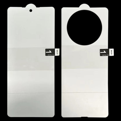 Two hydrogel screen protector films with precise cutouts for foldable phone screen.