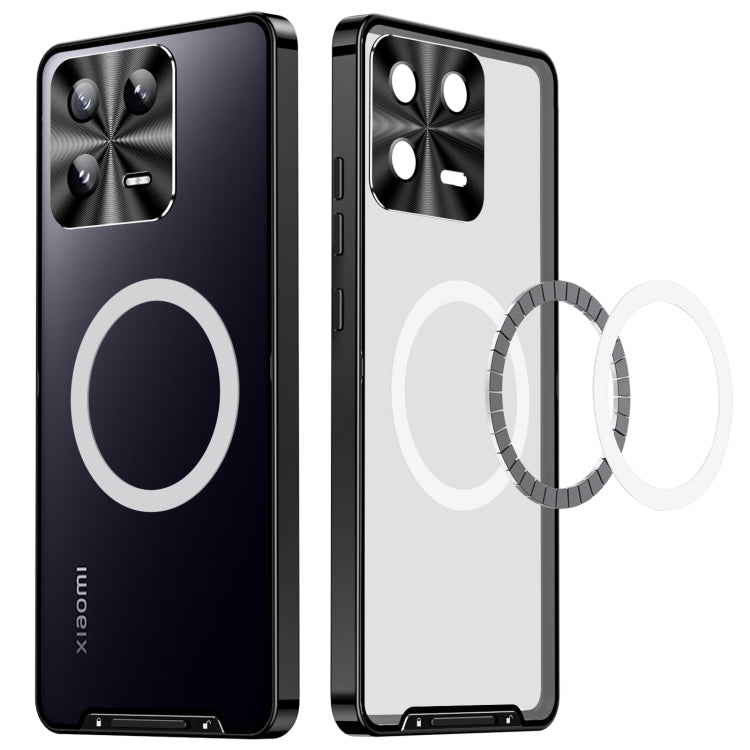 MagSafe magnetic frosted metal phone case set, black and silver, with magnetic rings