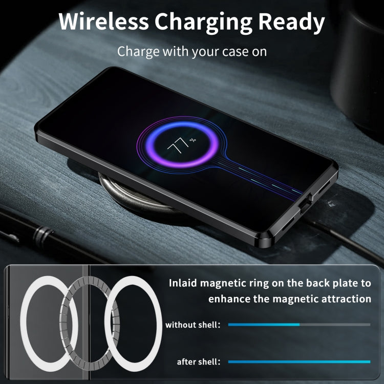 MagSafe magnetic frosted metal phone case, black, with built-in charging ring