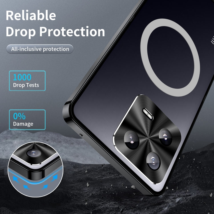 MagSafe magnetic frosted metal phone case, black, reinforced corners and magnetic ring