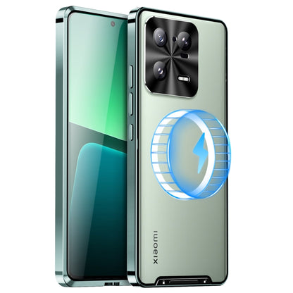 MagSafe frosted metal phone case with magnetic ring, green finish