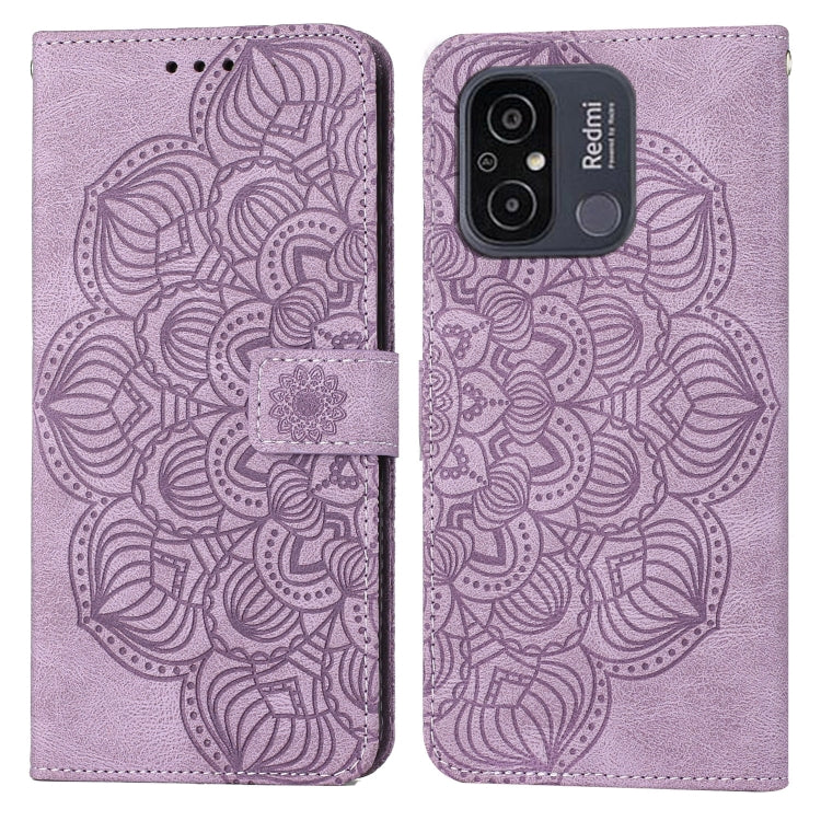 Lavender mandala embossed flip leather phone case with magnetic strap and camera cutout