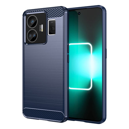 Blue brushed TPU phone case with textured grip panel and dual camera cover, front and back.