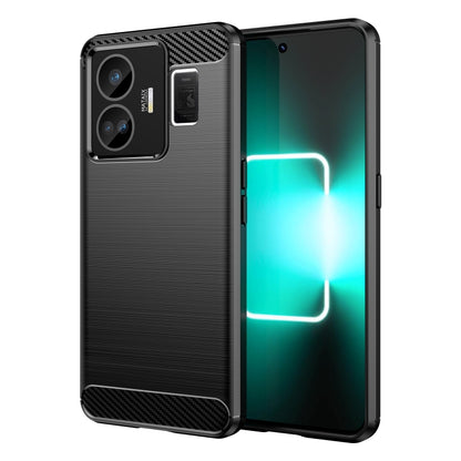 Black brushed TPU phone case with carbon fiber panel for rear and edge coverage