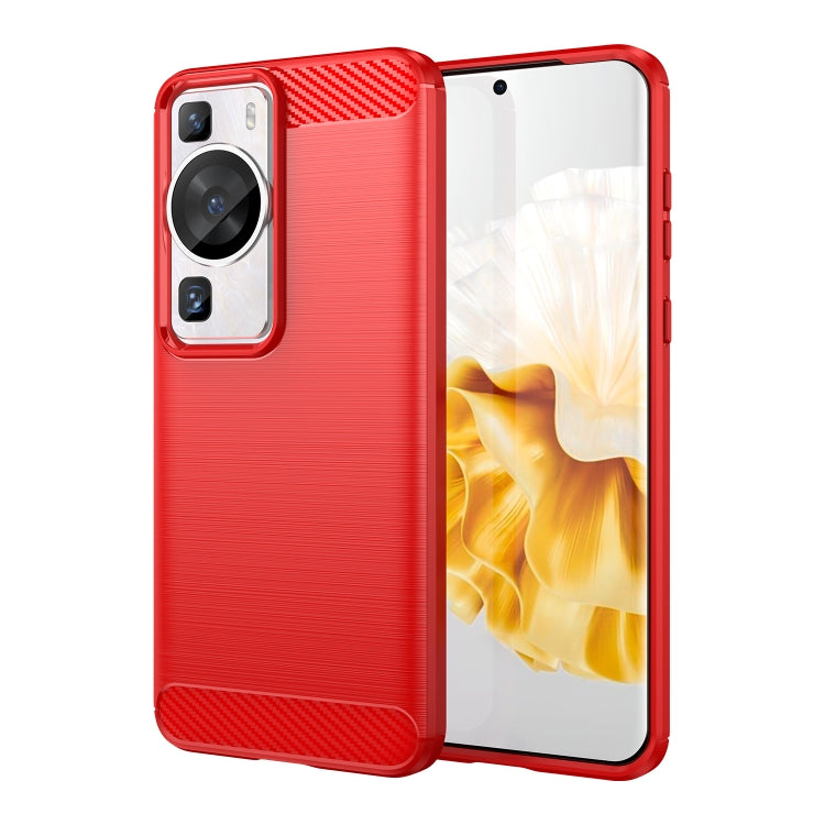 Red brushed TPU phone case with carbon fiber top, covers phone back and edges