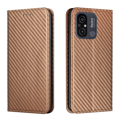 Brown magnetic flip leather phone case with carbon fiber texture; front cover and rear camera cutout.
