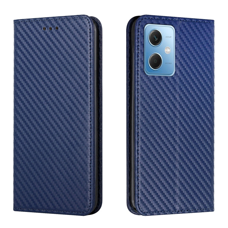 Blue carbon fiber texture magnetic flip leather phone case with camera cutout