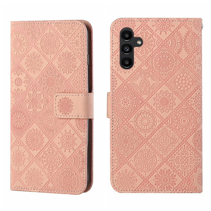 Pink embossed leather-style phone case with flip cover and magnetic clasp