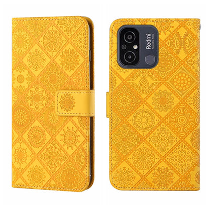 Yellow embossed pattern leather phone case with folio strap and camera cutouts