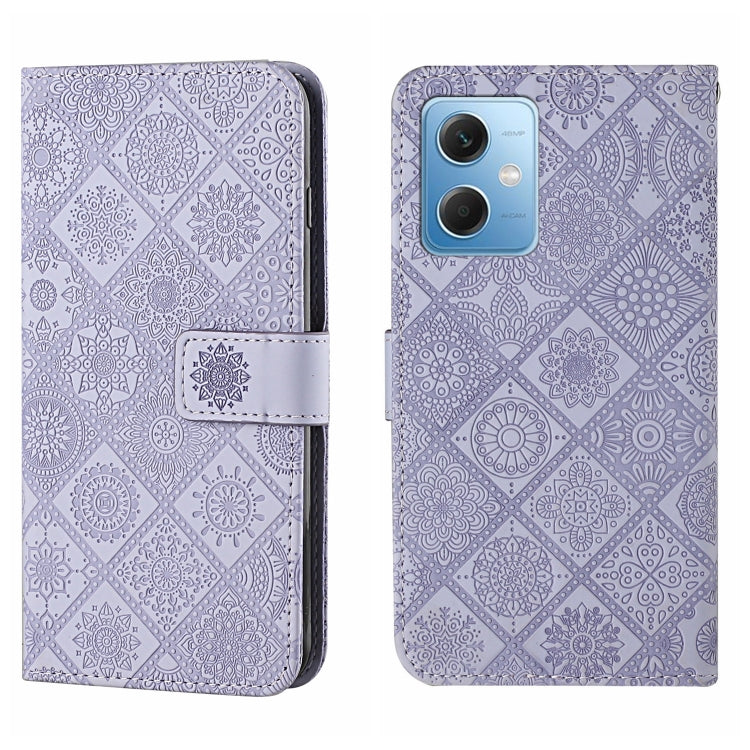 Purple embossed leather-style phone case with side flip and card holder