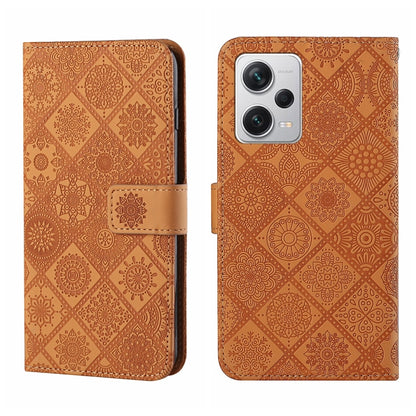 Brown embossed leather-style phone case with side flip and card holder