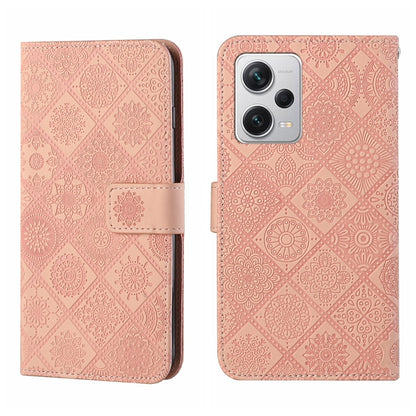 Pink embossed leather-style phone case with side flip and card holder