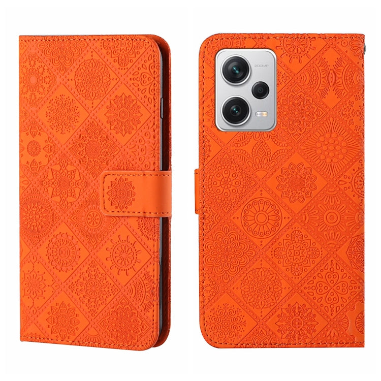 Orange embossed leather-style phone case with side flip and card holder