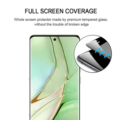 Tempered glass screen protector covering a smartphone display with curved edge cutouts.