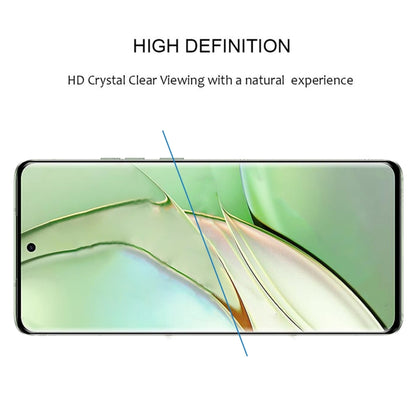 Tempered glass screen protector film showing curved top and bottom edges