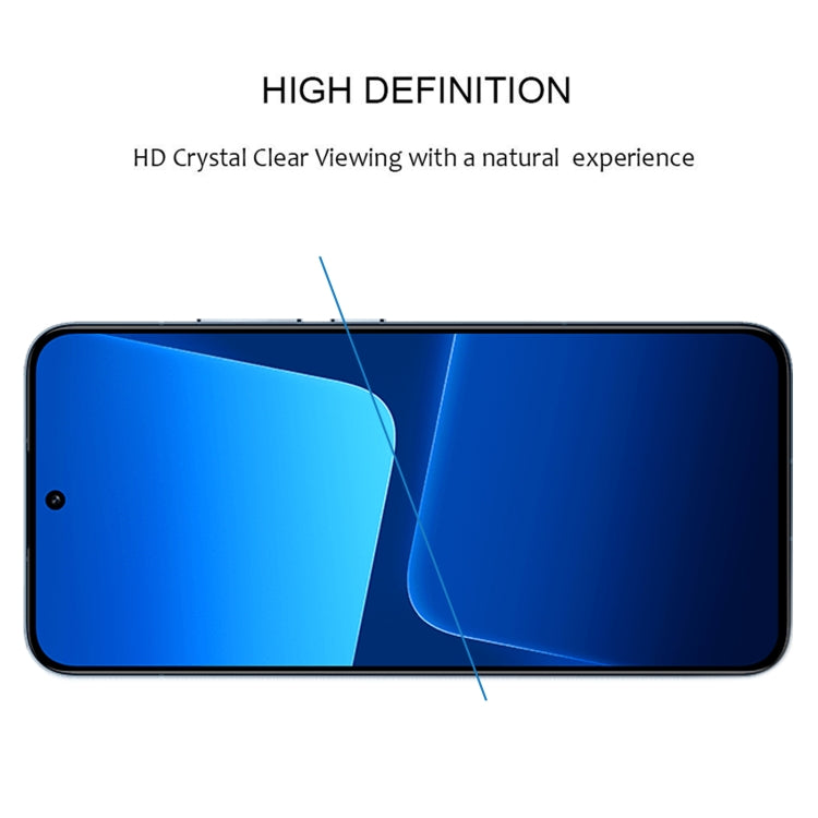 Transparent tempered glass screen protector with curved edges on a smartphone screen