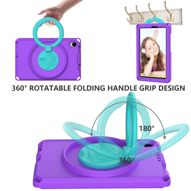Purple tablet case with 360° folding ring handle and kickstand viewing stand