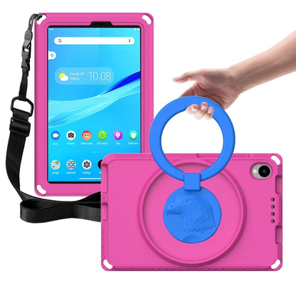 Rose red tablet case with rotatable ring handle and matching shoulder strap for protection