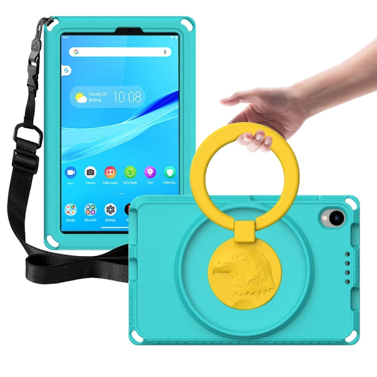 Shockproof tablet case for Lenovo Tab M8 4th Gen, teal with yellow ring handle and strap