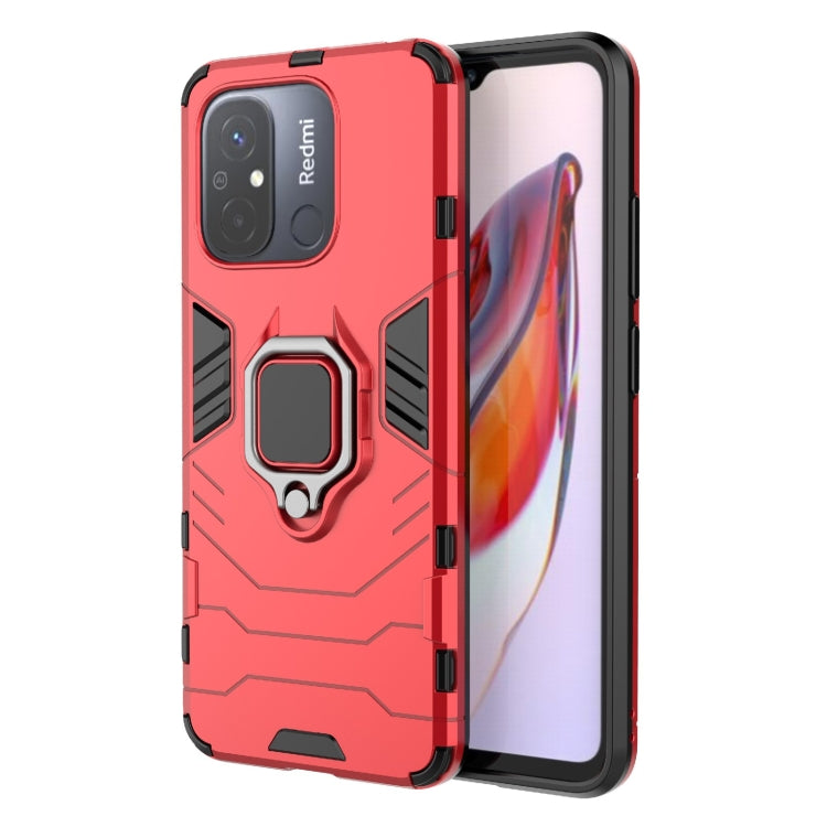 Magnetic phone case with ring holder, red rugged cover with front screen view