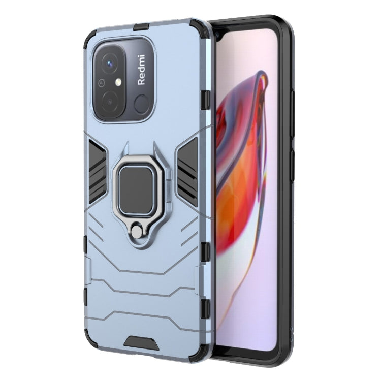 Magnetic phone case with ring holder, light blue rugged cover with ring holder
