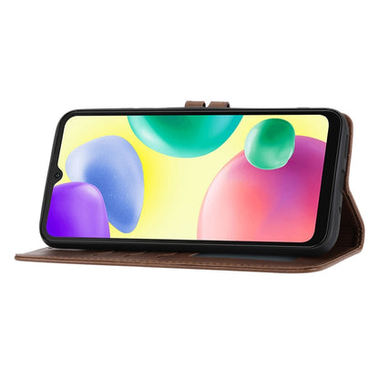 Brown flip leather phone case for phone in landscape, propped open