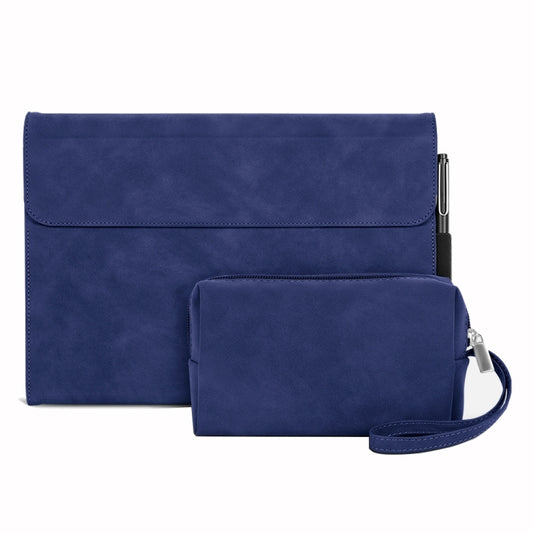 Sheepskin tablet case with power bag, blue folio design and wrist strap