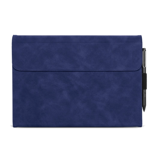Blue sheepskin protective tablet case with front flap and side cutouts
