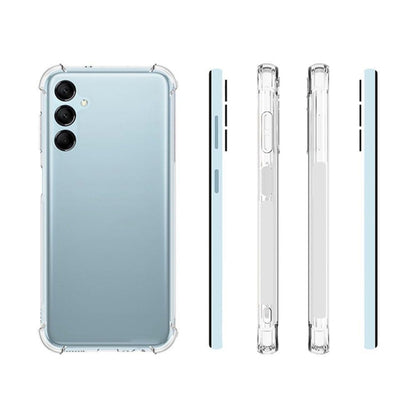 Light blue phone case with clear TPU bumper corners and side button cutouts