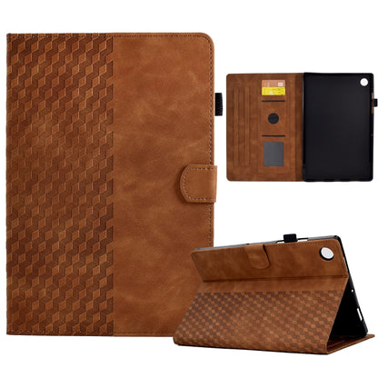 Brown rhombus-embossed leather tablet case with front stand and side magnetic closure