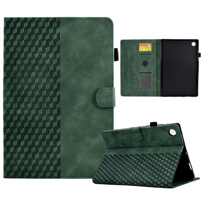 Green rhombus-embossed leather tablet case with side pocket and foldable stand