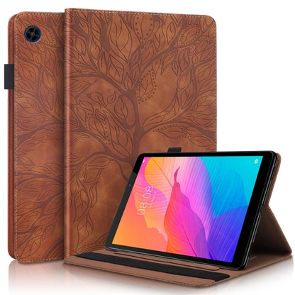 Brown embossed flip tablet case with front cover and angled stand