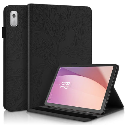 Black embossed flip tablet case with front cover and angled stand view