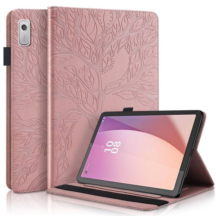 Rose gold embossed flip leather tablet case with leaf pattern and kickstand
