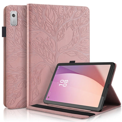 Rose gold embossed flip leather tablet case with leaf pattern and kickstand