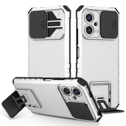 White phone case with sliding camshield and stereoscopic holder, kickstand front cover
