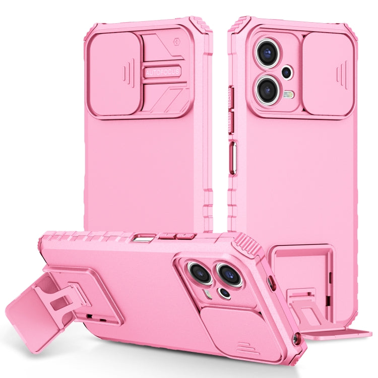 Pink phone case with sliding camshield and stereoscopic holder, kickstand front cover