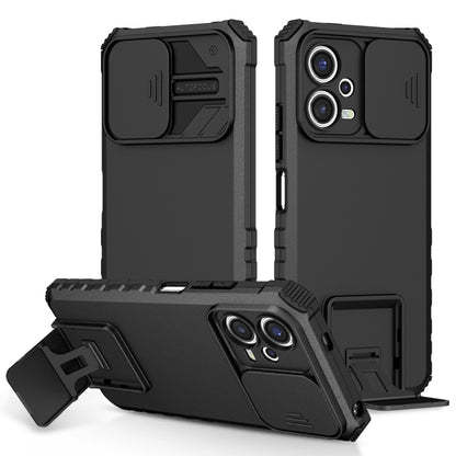 Black phone case with sliding camshield and stereoscopic holder, kickstand front cover