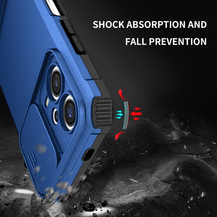 Blue rugged phone case corner with shock protection and camera bump