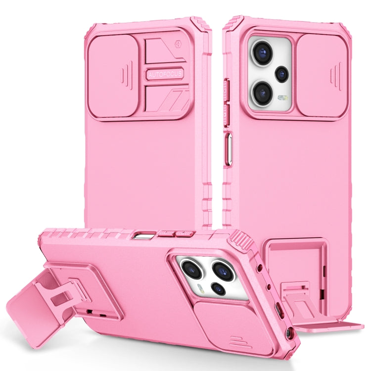 Pink phone case with sliding camshield and stereoscopic holder, kickstand front cover