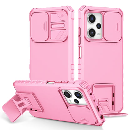 Pink phone case with sliding camshield and stereoscopic holder, kickstand front cover