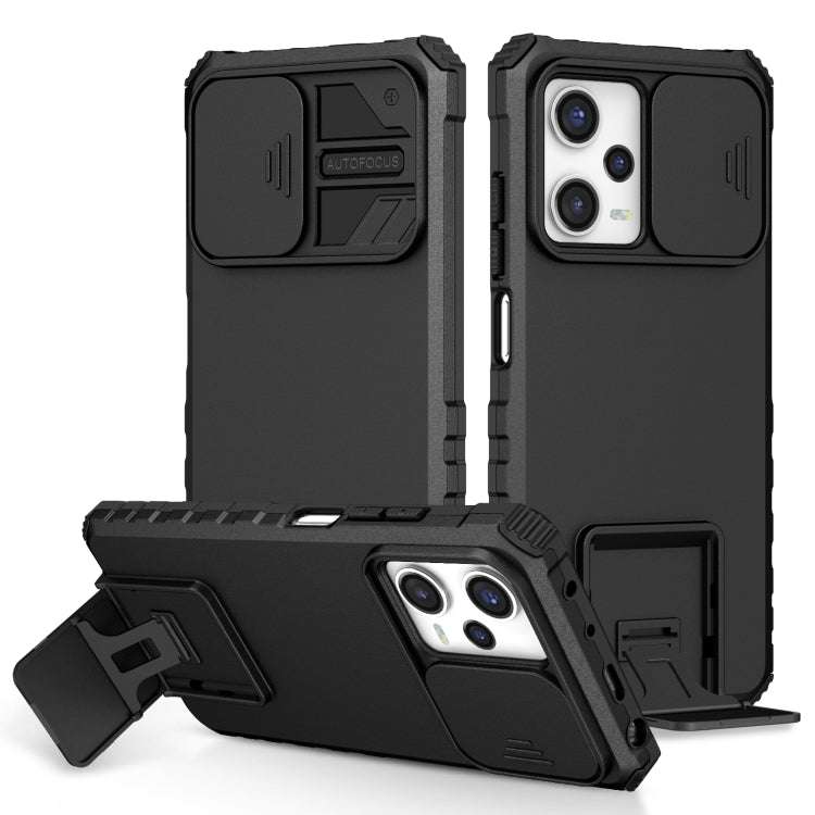 Black phone case with sliding camshield and stereoscopic holder, kickstand front cover