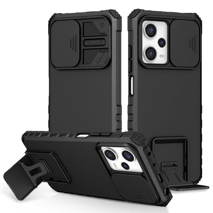 Black phone case with sliding camshield and stereoscopic holder, kickstand front cover