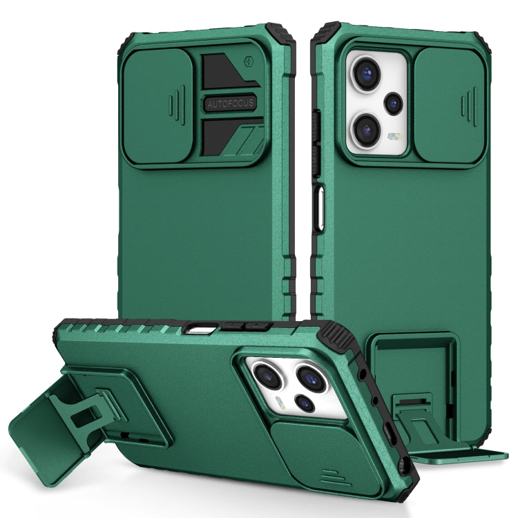 Green phone case with sliding camshield and stereoscopic holder, kickstand front cover